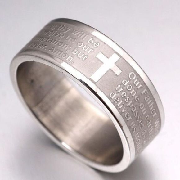 English Lord's Prayer etching stainless steel unisex ring​​ - Picture 1 of 1